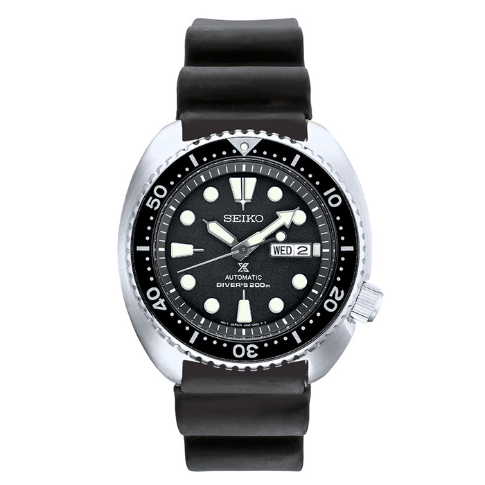 Seiko Turtle Prospex Automatic Dive Watch with Black Dial and Black Silicone Dive Strap #SRPE93 Zoom